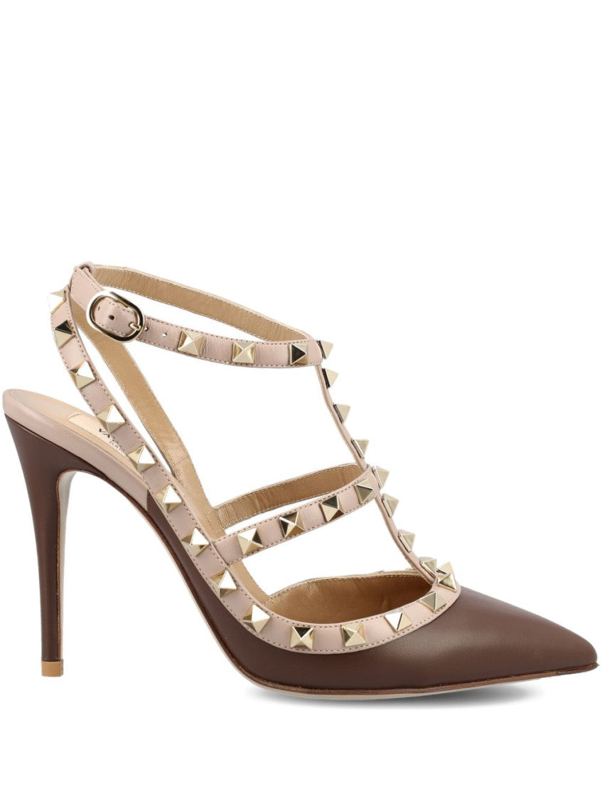 Brown Rockstud Leather Pumps 1