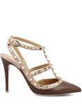 Brown Rockstud Leather Pumps 1