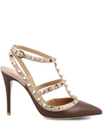 Brown Rockstud Leather Pumps 1