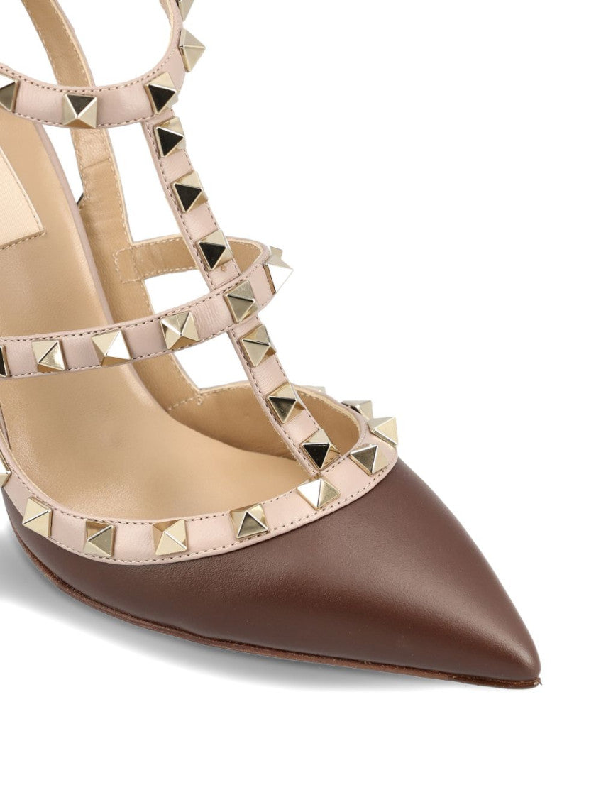 Brown Rockstud Leather Pumps 4