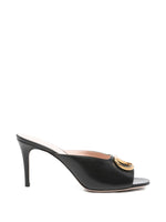 Black Logo Leather Heels 1