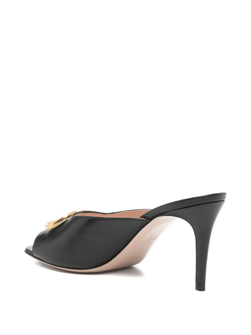 Black Logo Leather Heels 2