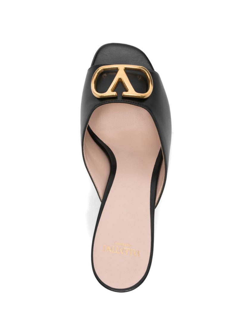 Black Logo Leather Heels 3