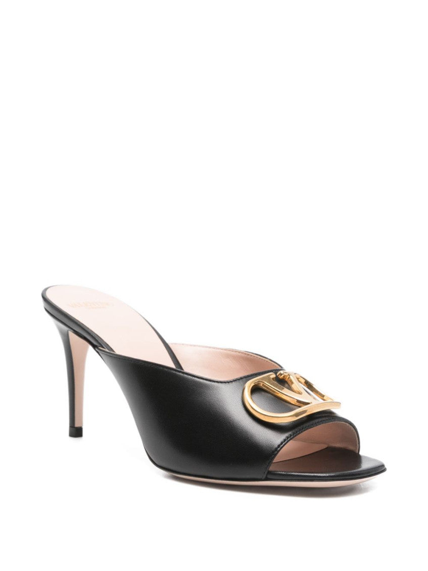Black Logo Leather Heels 4
