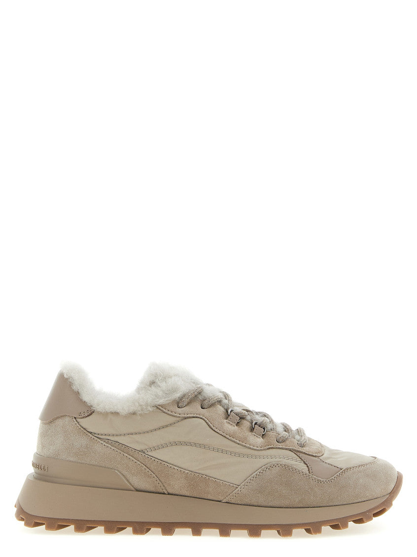Beige Suede Lace-up Sneakers 1