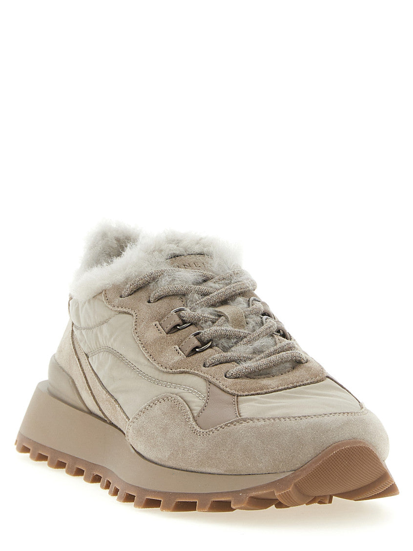 Beige Suede Lace-up Sneakers 2
