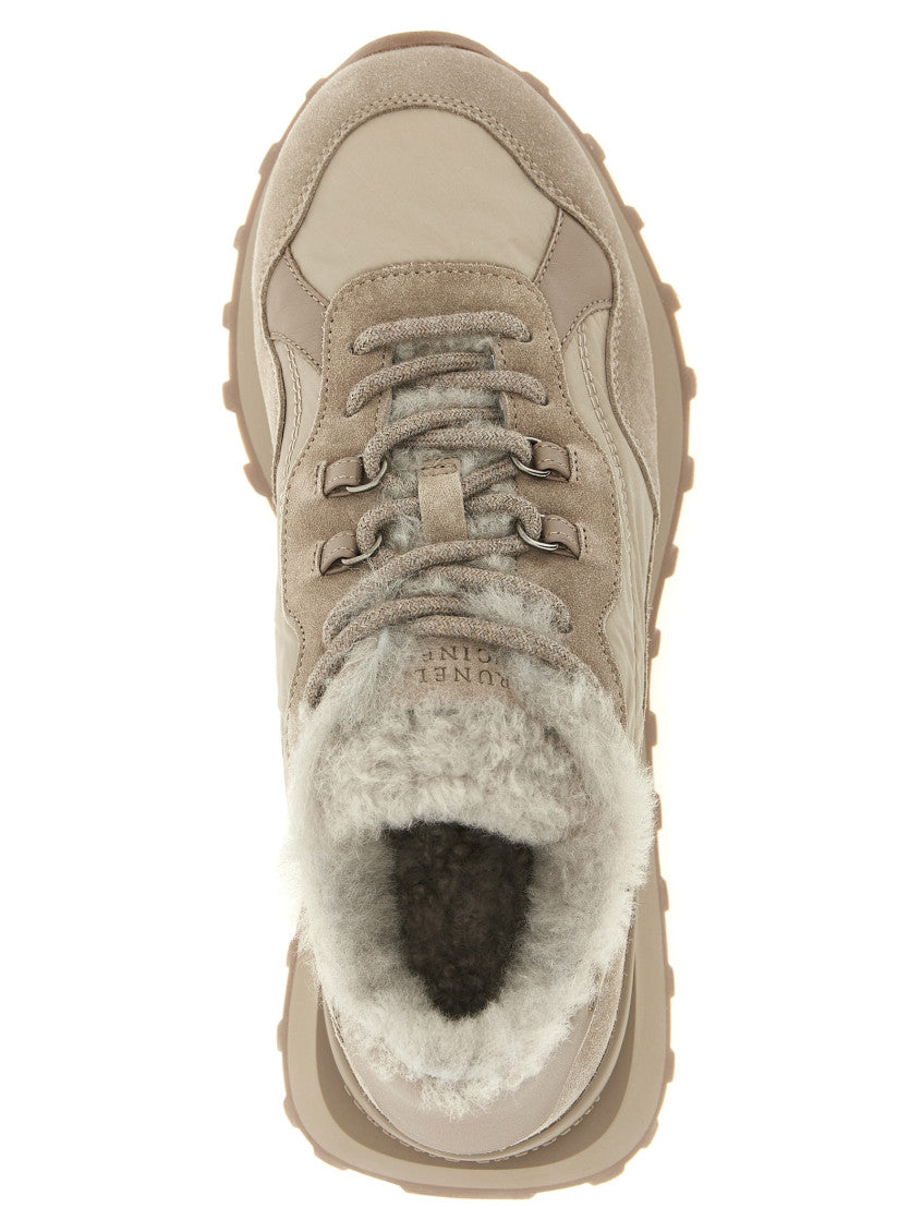 Beige Suede Lace-up Sneakers 4
