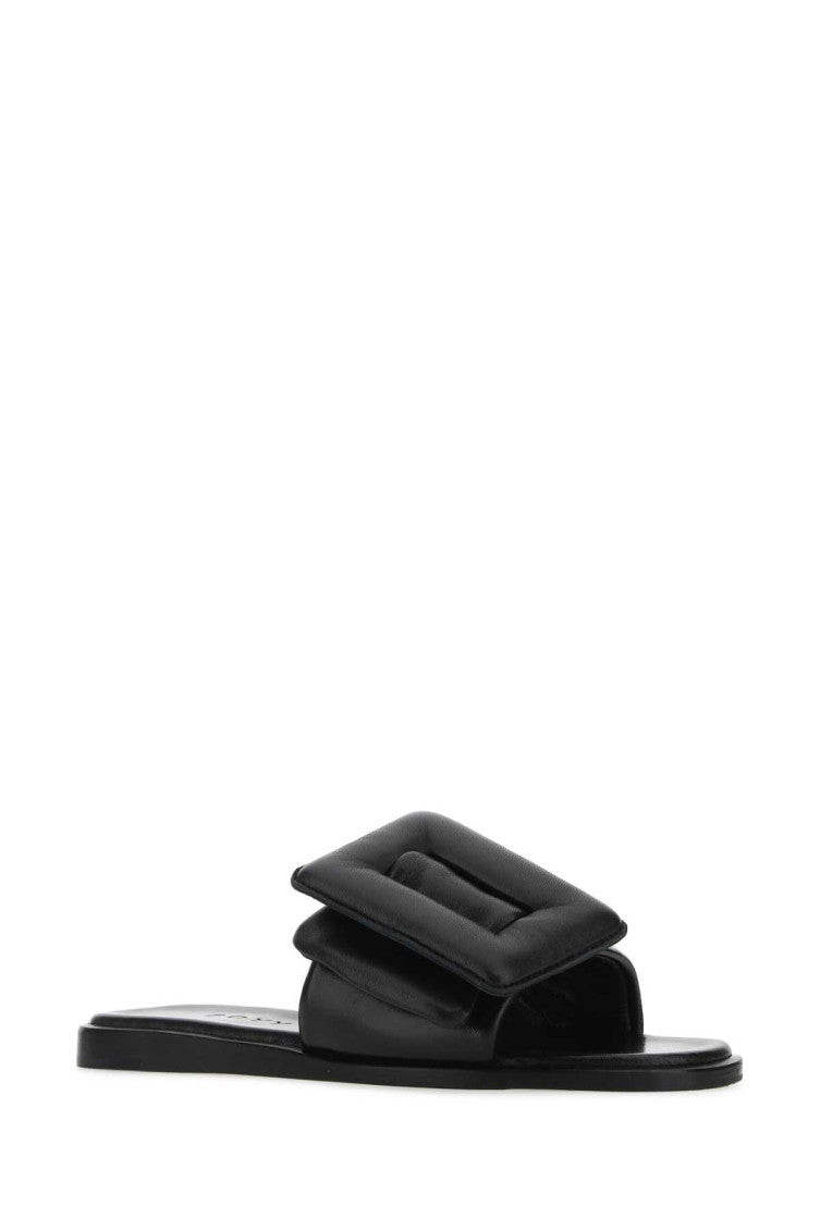 Black Leather Puffy Sandals 2
