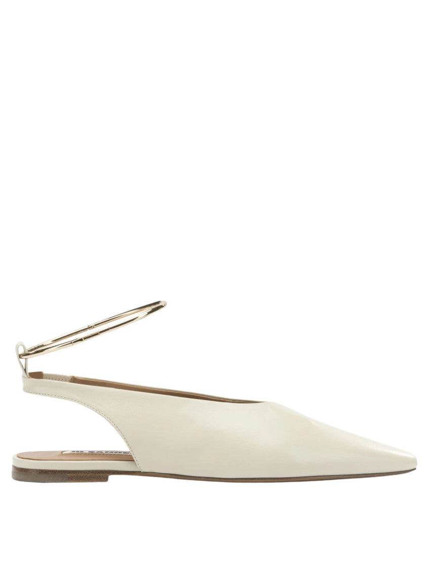 Off White Leather Ballet Flats 1