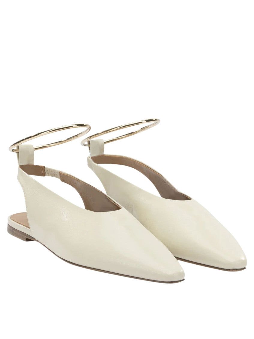 Off White Leather Ballet Flats 2