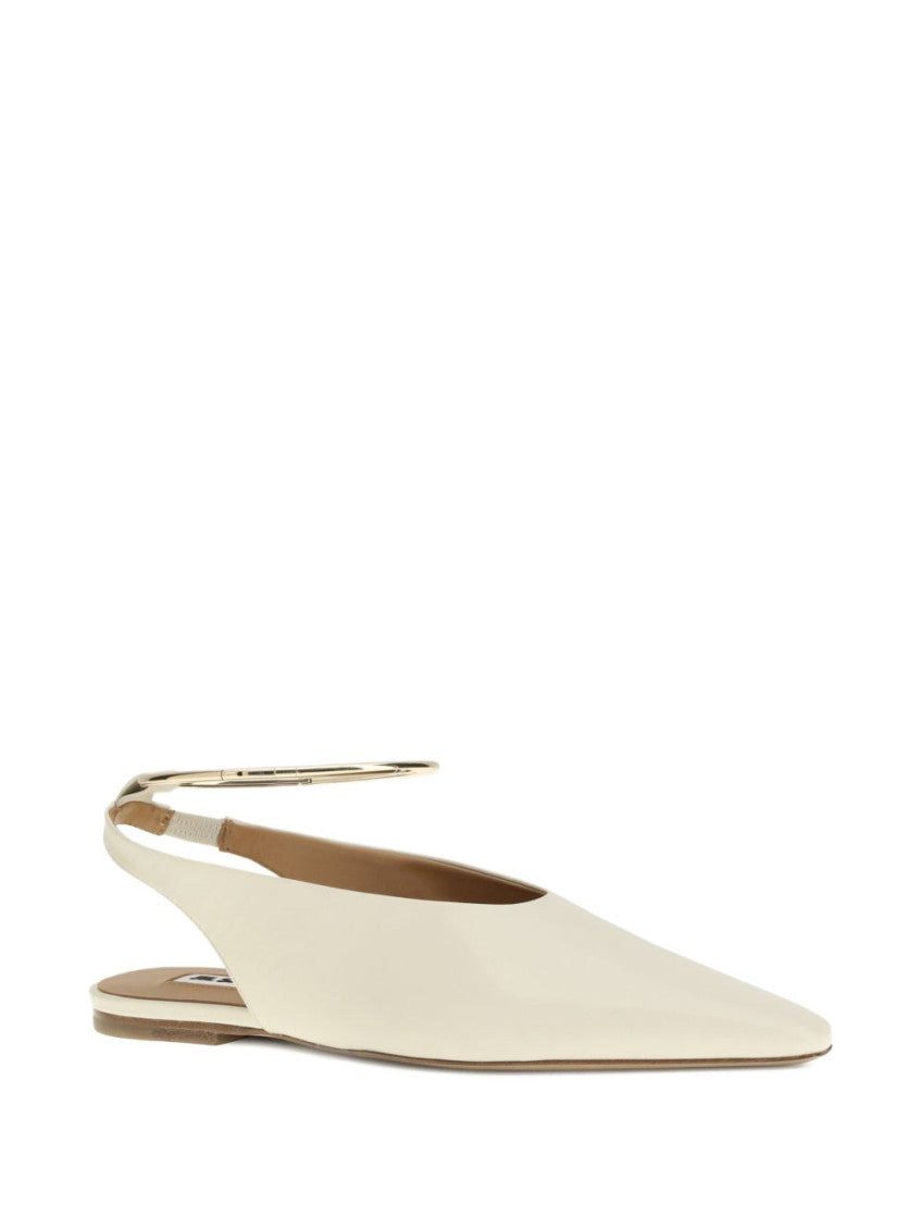 Off White Leather Ballet Flats 5