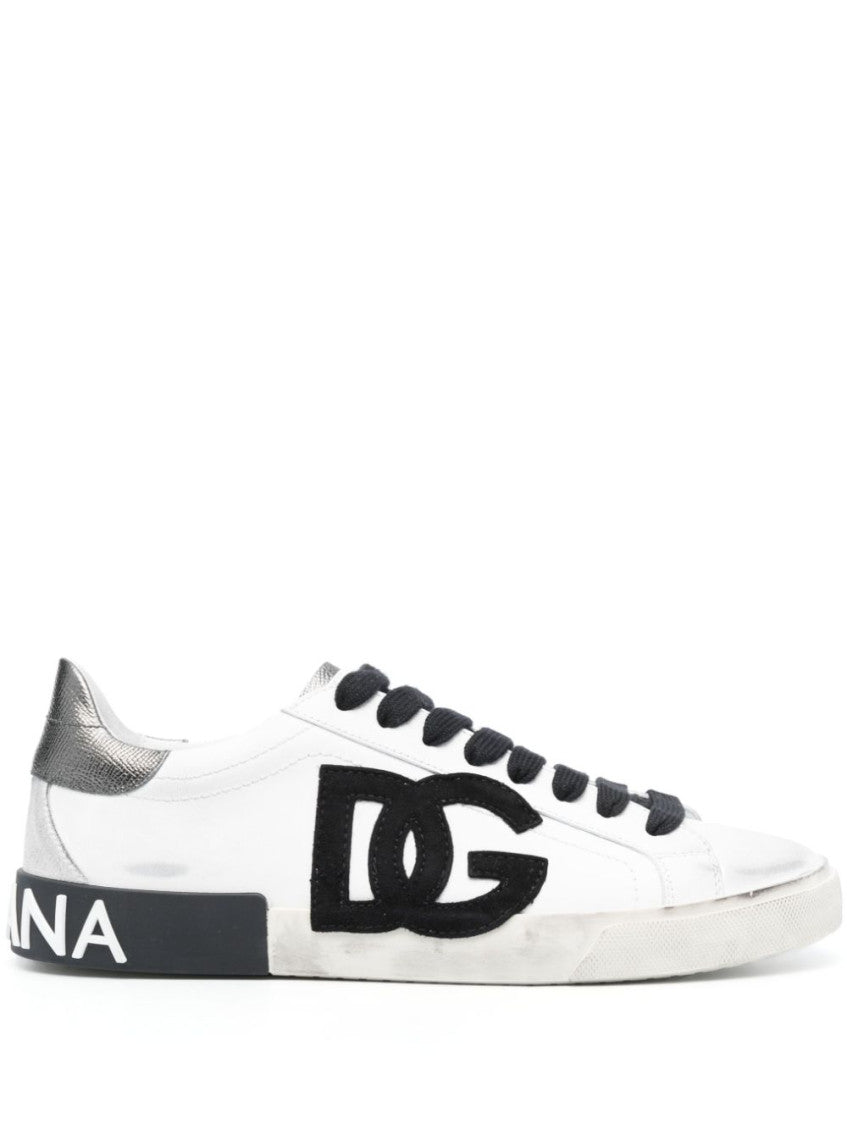 White Logo Leather Sneakers 1