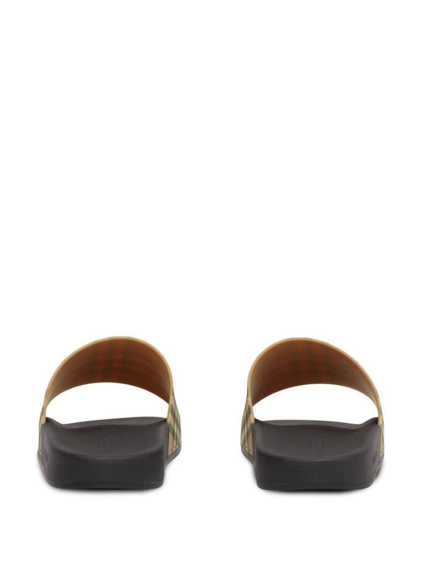 Beige Vintage Check pool slides 5