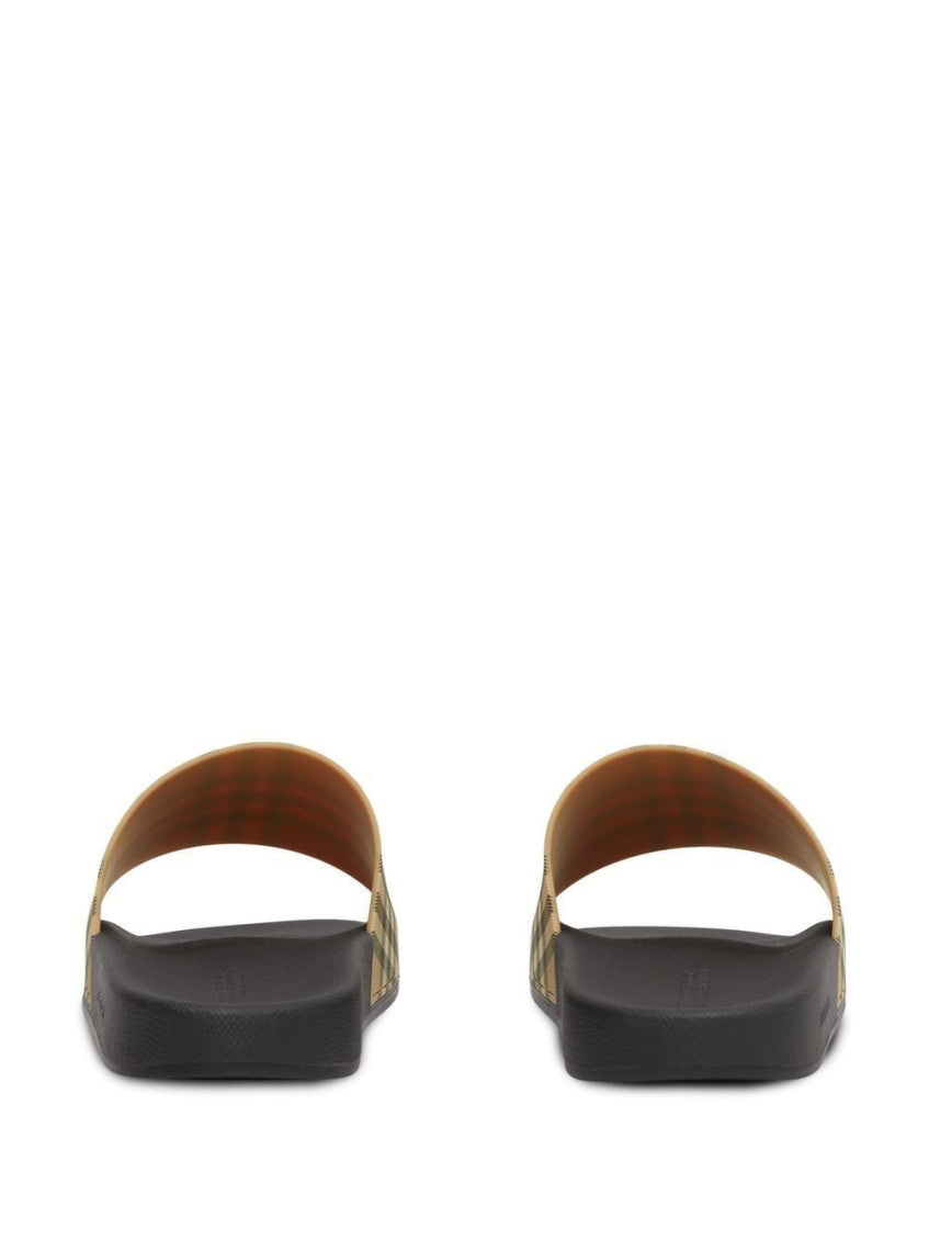 Beige Vintage Check pool slides 7