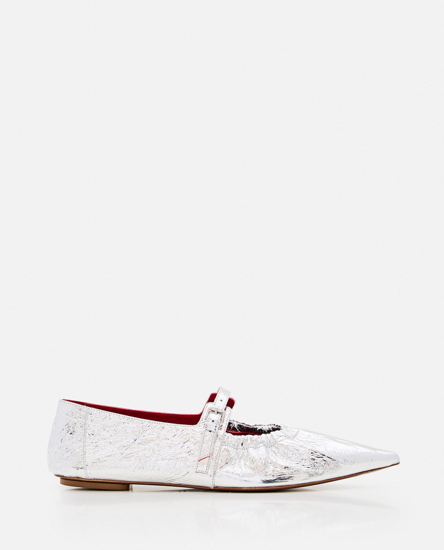 Silver Leather Ballet Flats 1
