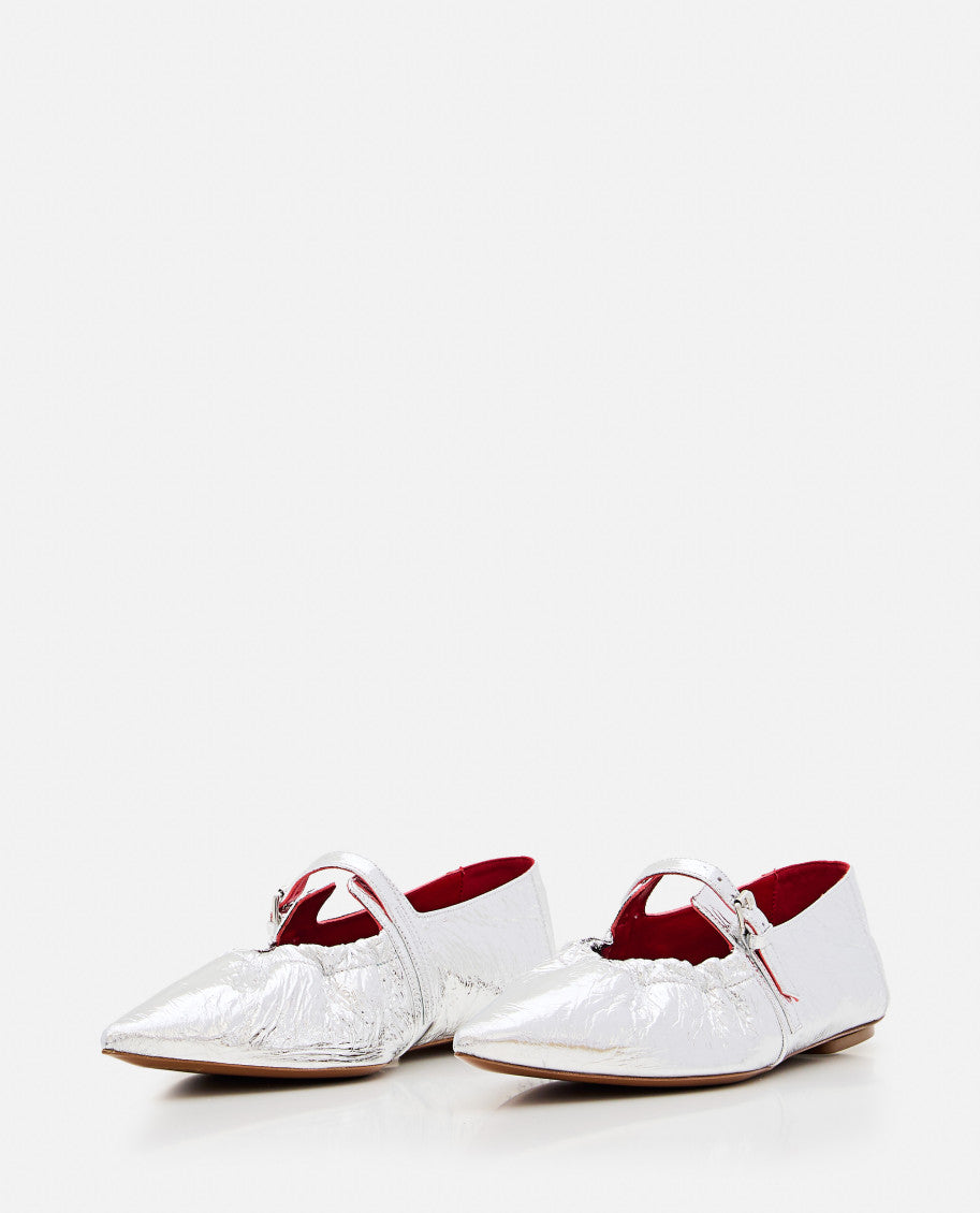 Silver Leather Ballet Flats 2