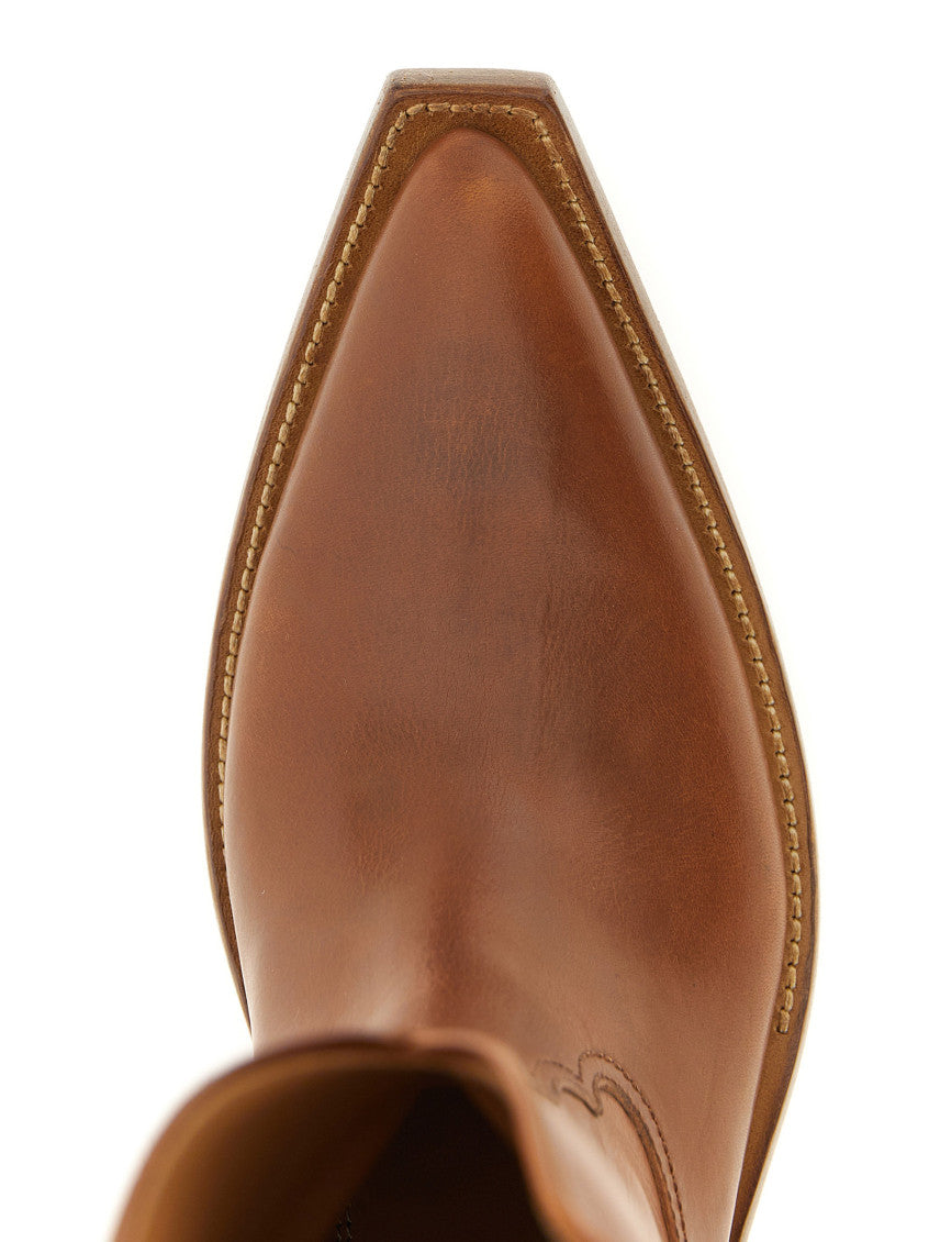Brown Solid Pointed Toe Boots 4