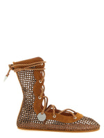 Brown Woven Almond Toe Boots 1