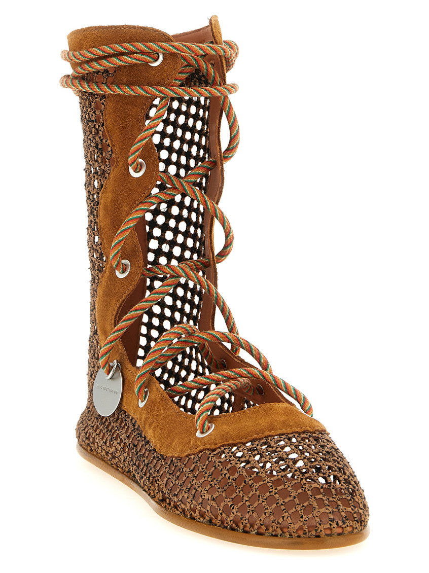 Brown Woven Almond Toe Boots 2