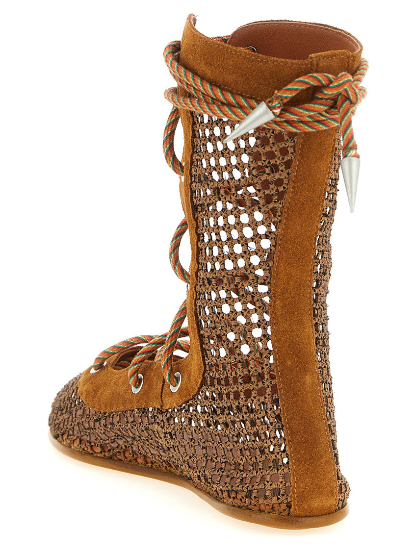 Brown Woven Almond Toe Boots 3