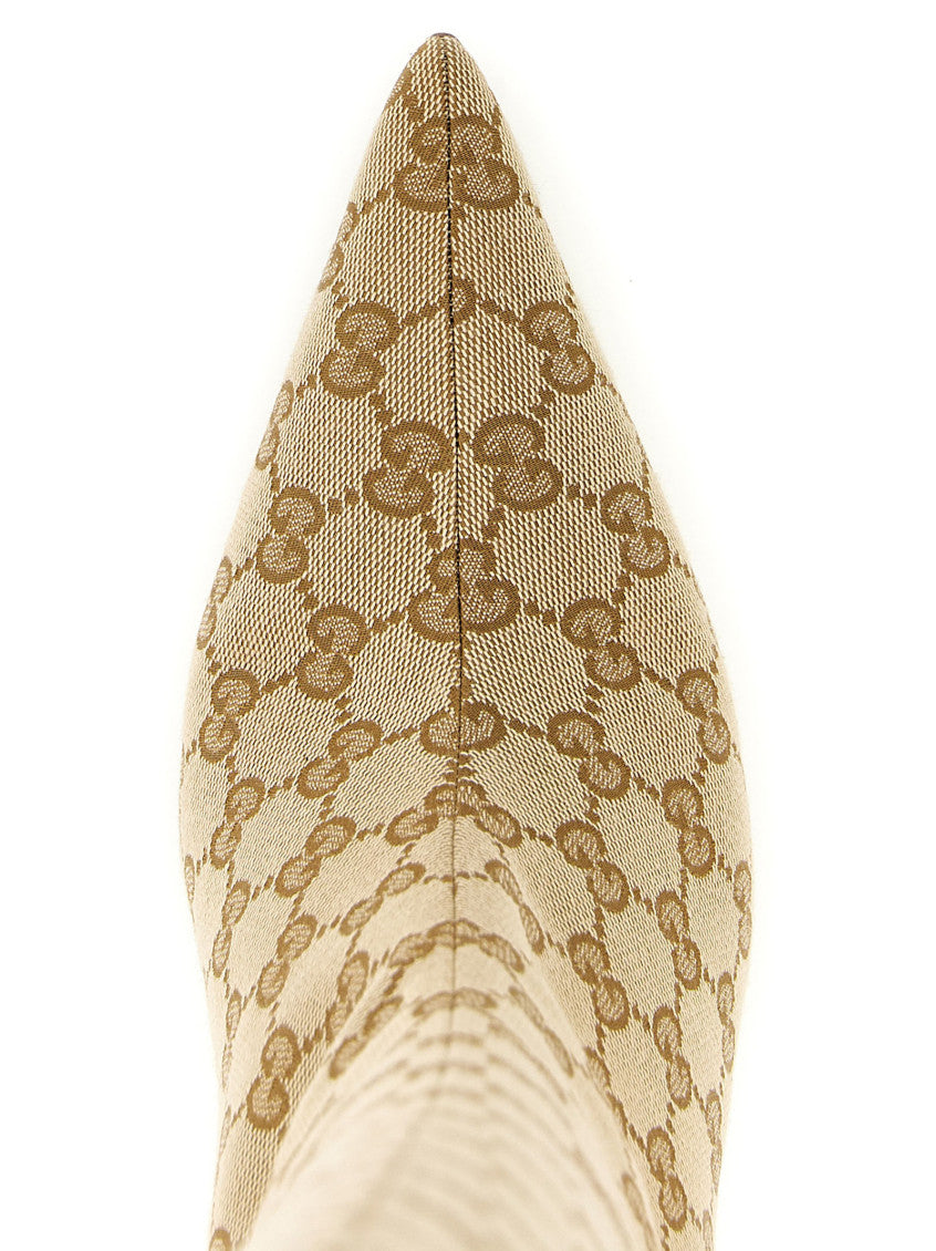 Beige Logo Pointed Toe Boots 4