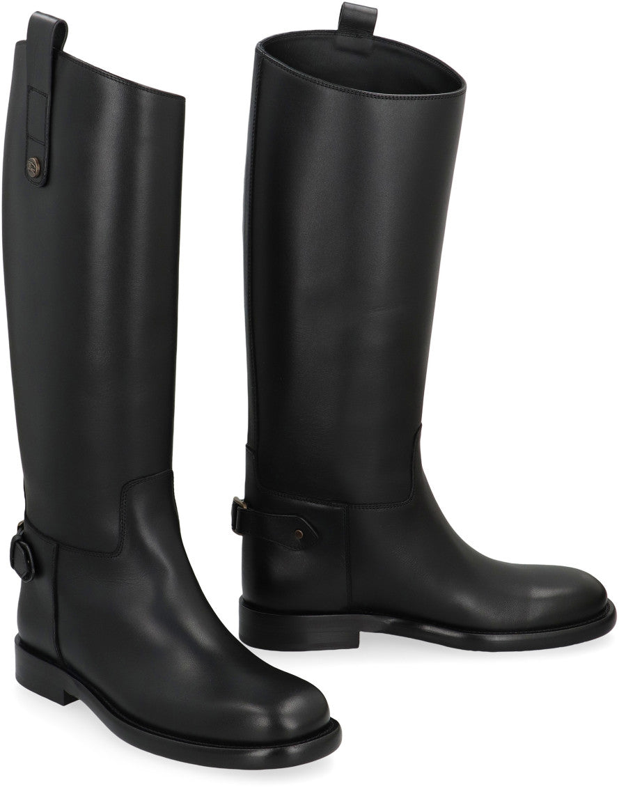 Black Solid Round Toe Boots 3