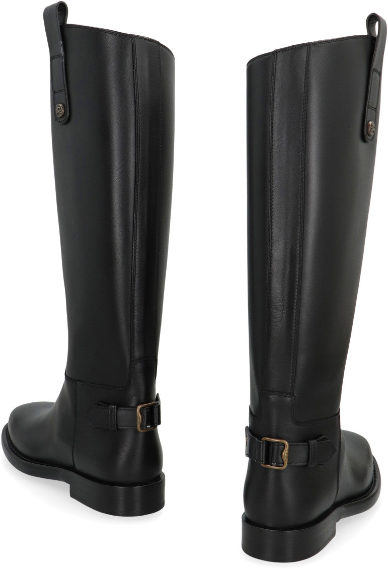 Black Solid Round Toe Boots 4