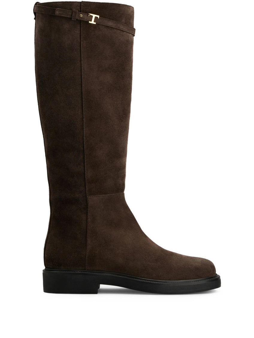 Dark Brown Logo Suede Boots 1