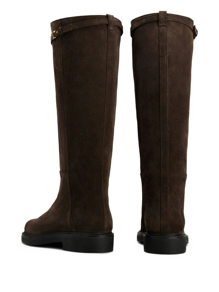 Dark Brown Logo Suede Boots 2