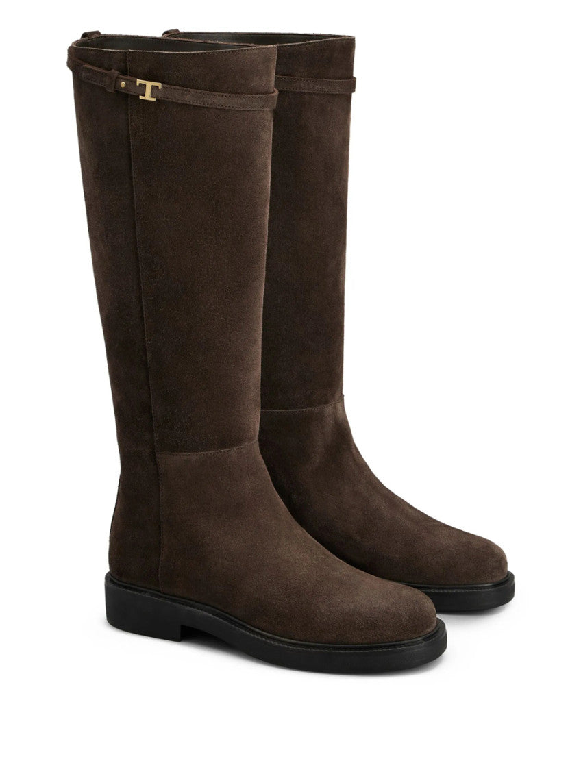 Dark Brown Logo Suede Boots 3