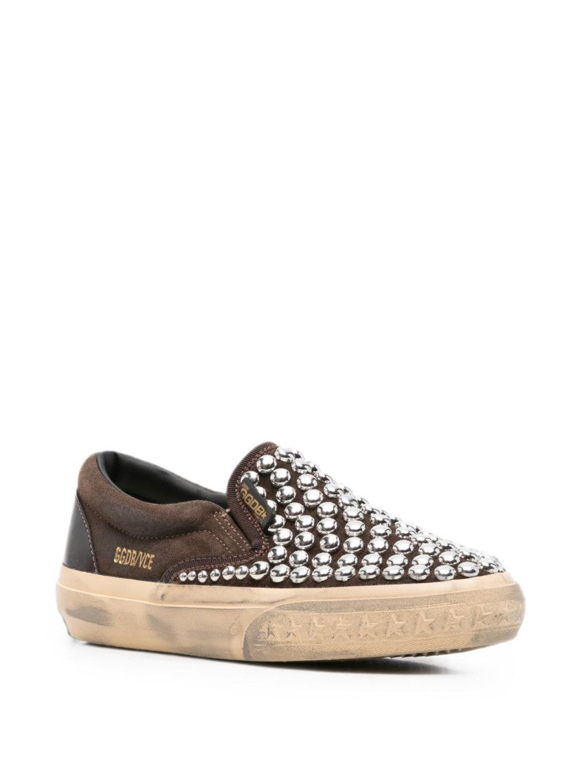 Brown Leather Studded Sneakers 2