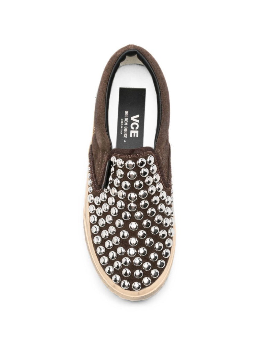 Brown Leather Studded Sneakers 3