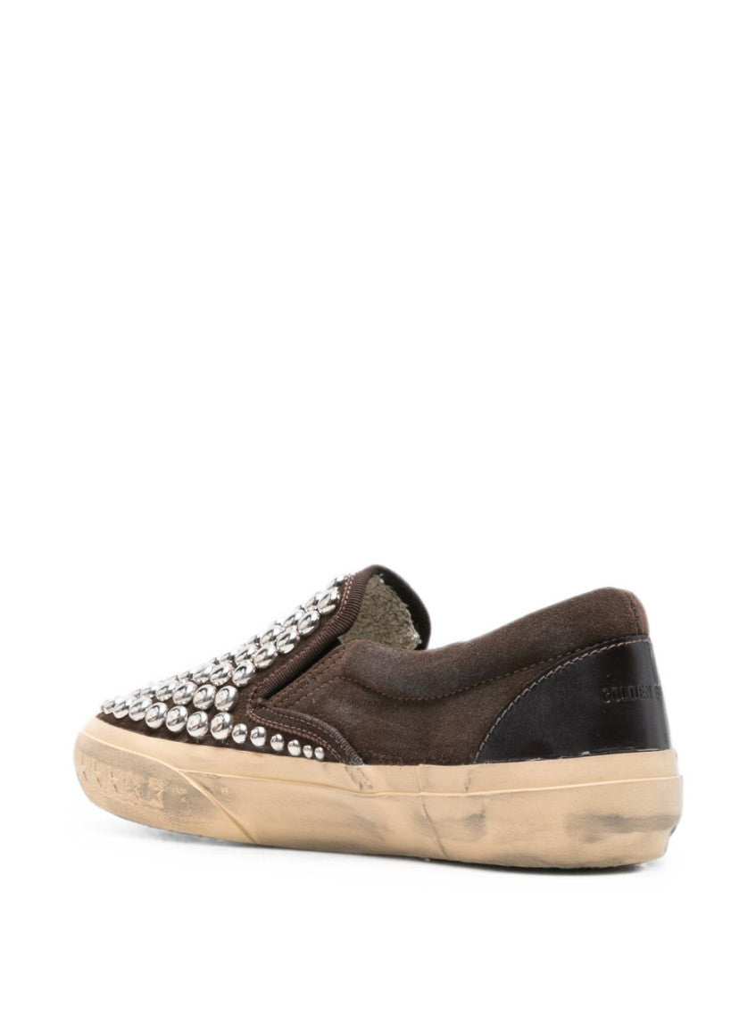 Brown Leather Studded Sneakers 4