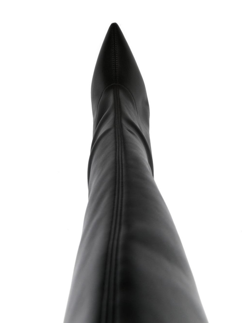 Black Solid Leather Boots 4