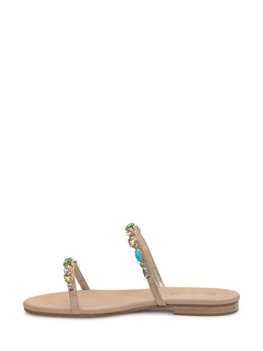 Beige Embellished Sandals 4