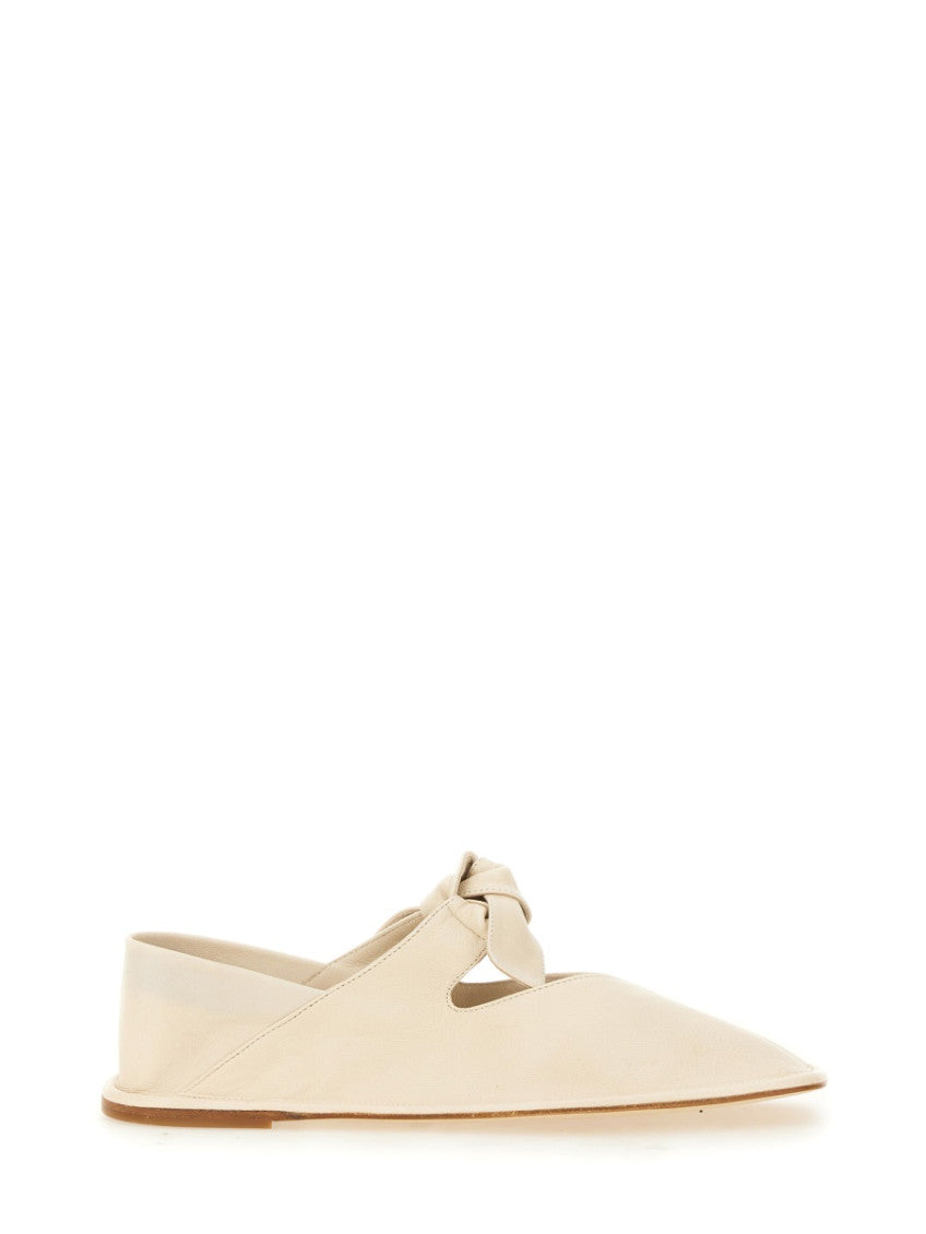 Off White Leather Ballet Flats 2