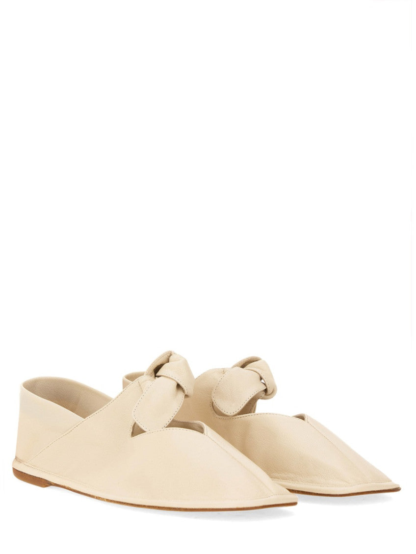 Off White Leather Ballet Flats 3