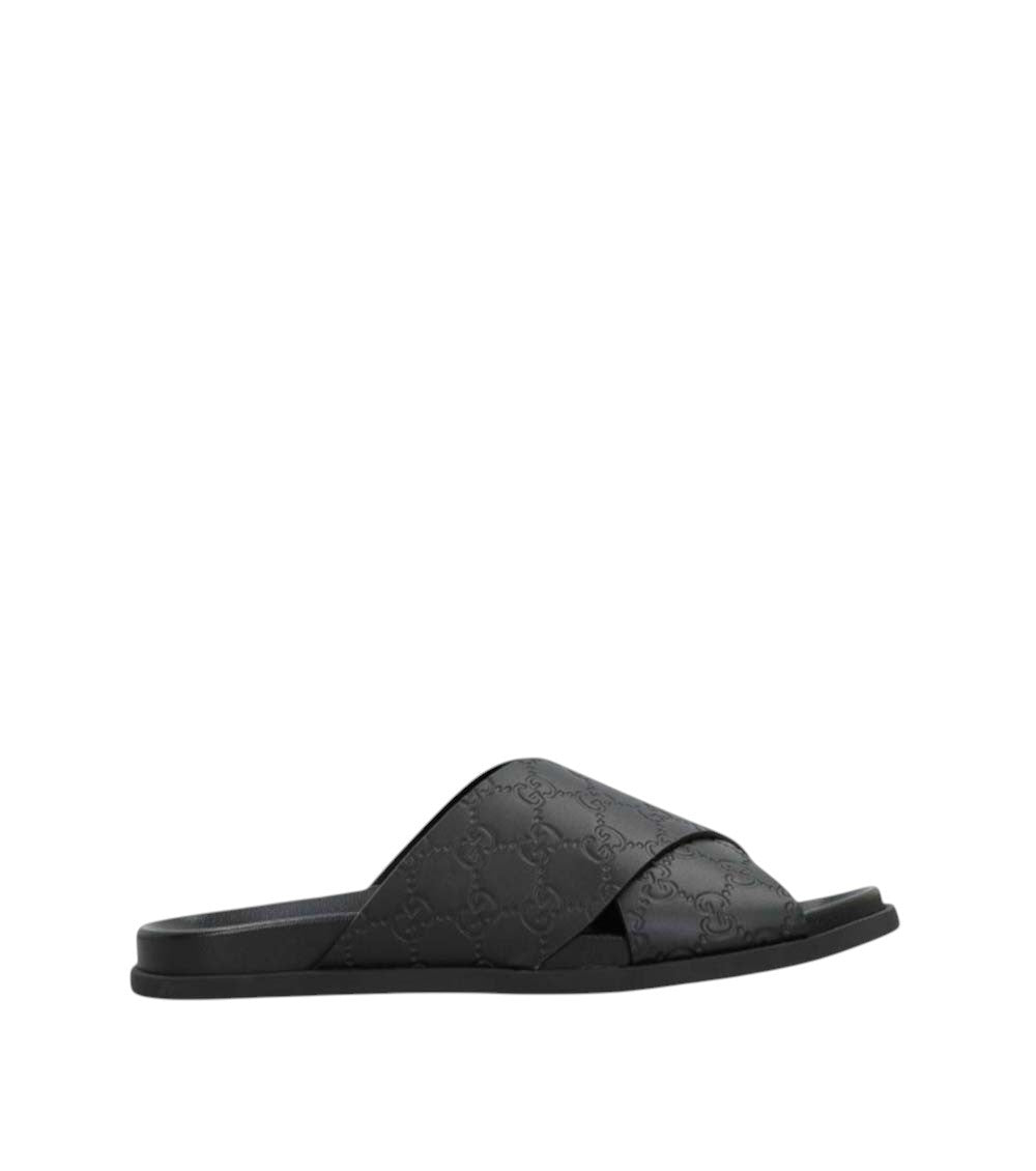 Black Logo Leather Slides 1