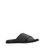 Black Logo Leather Slides 1