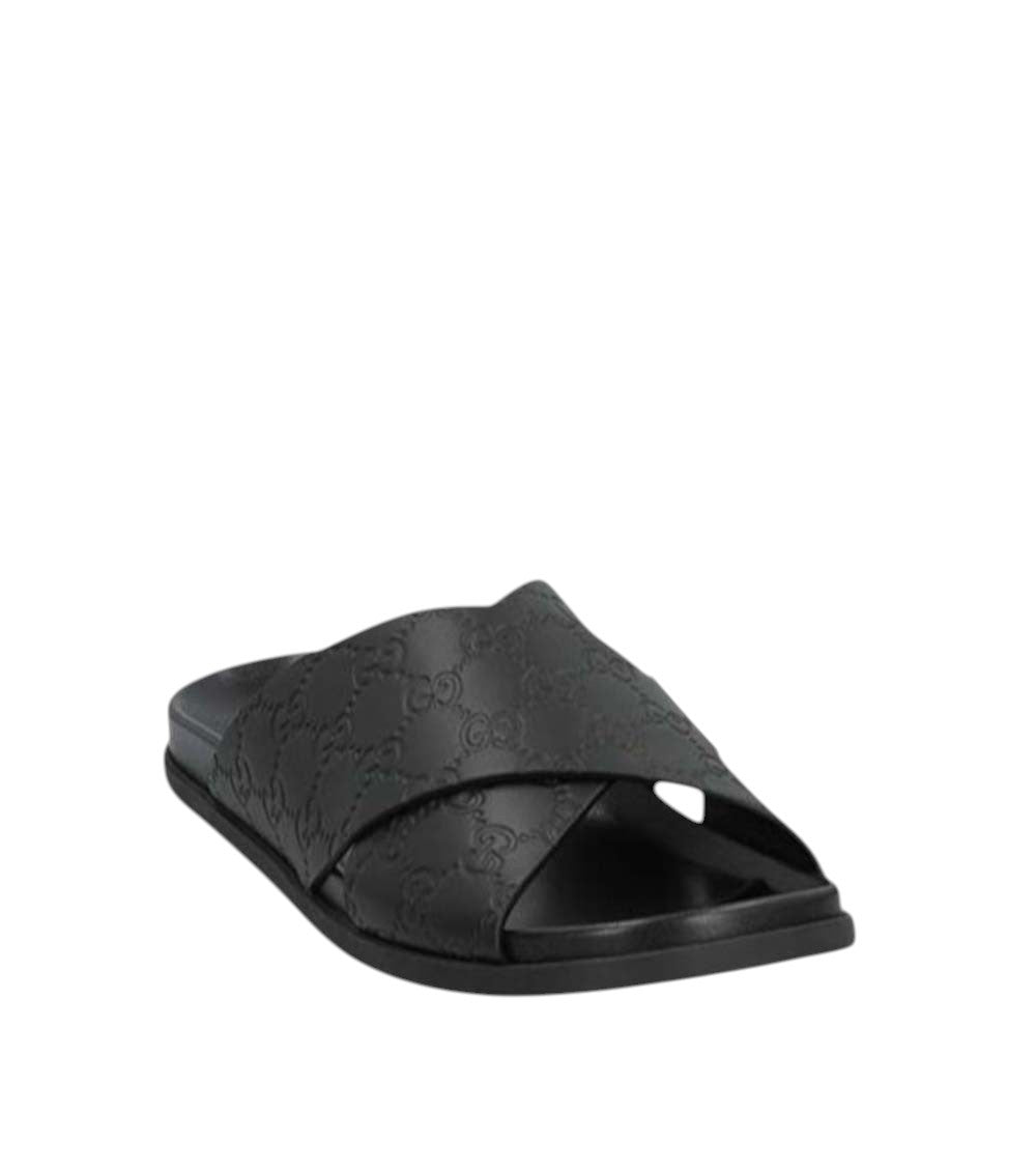 Black Logo Leather Slides 2