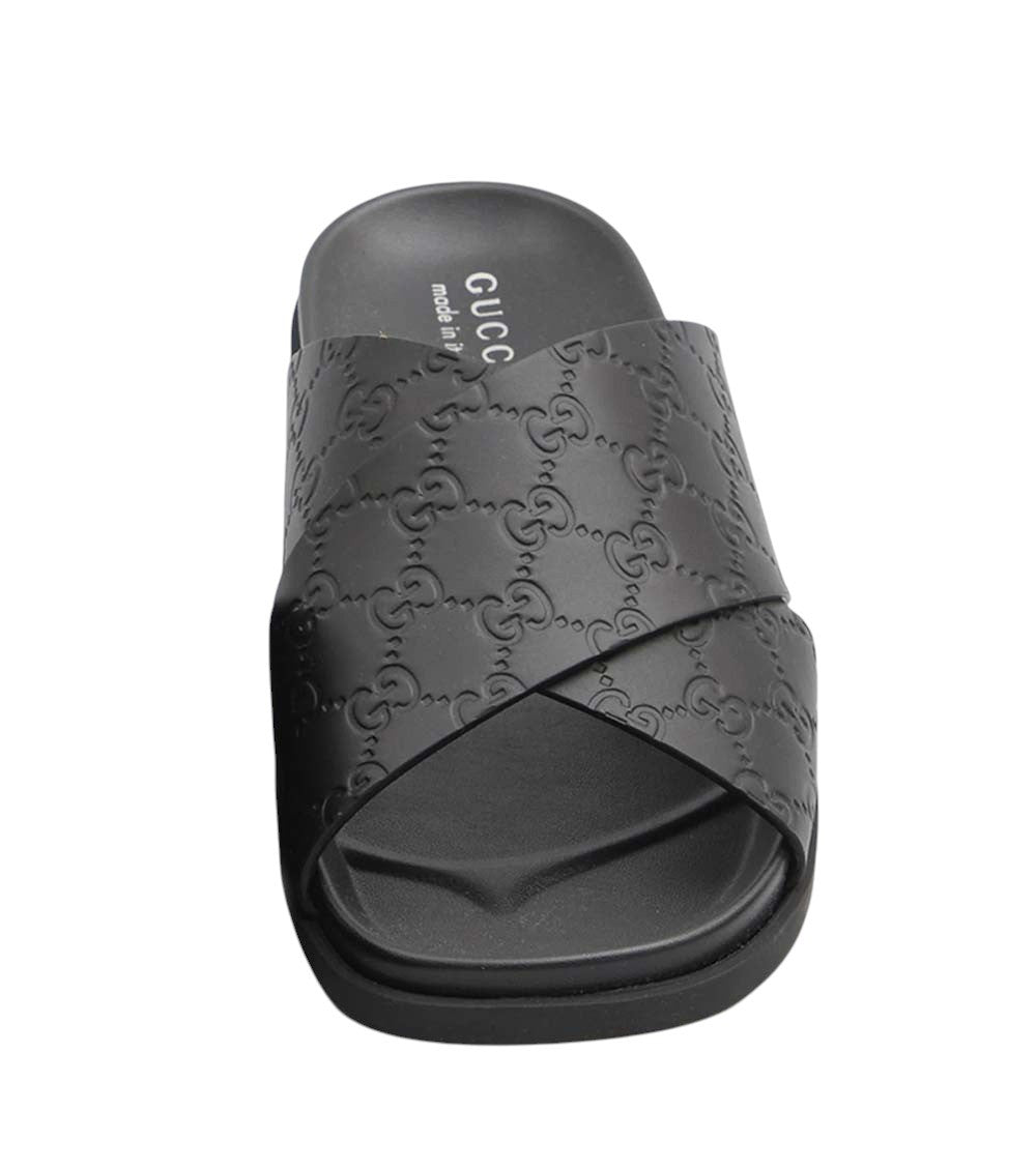Black Logo Leather Slides 3