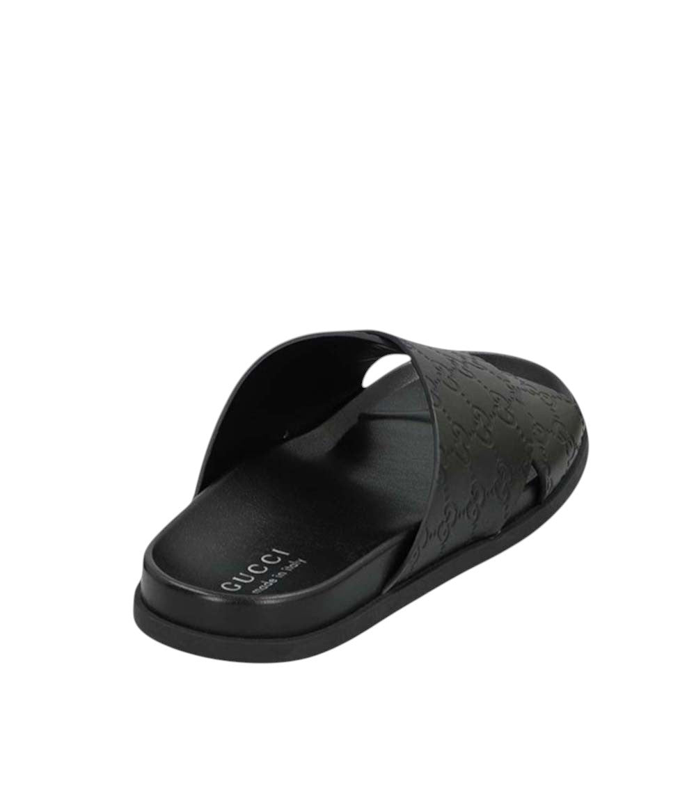 Black Logo Leather Slides 4