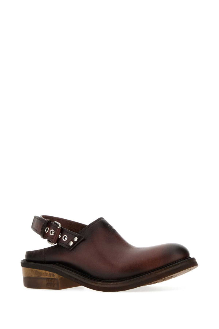 Brown Leather Buckle Mules 1