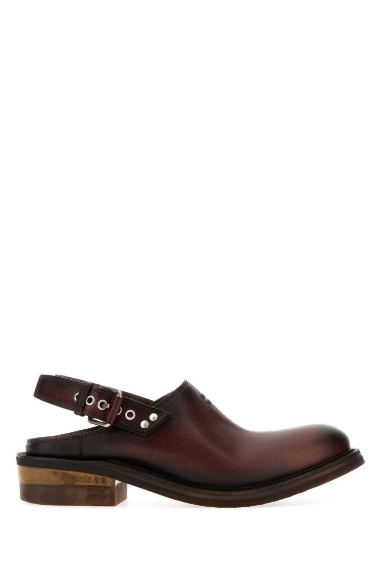 Brown Leather Buckle Mules 2
