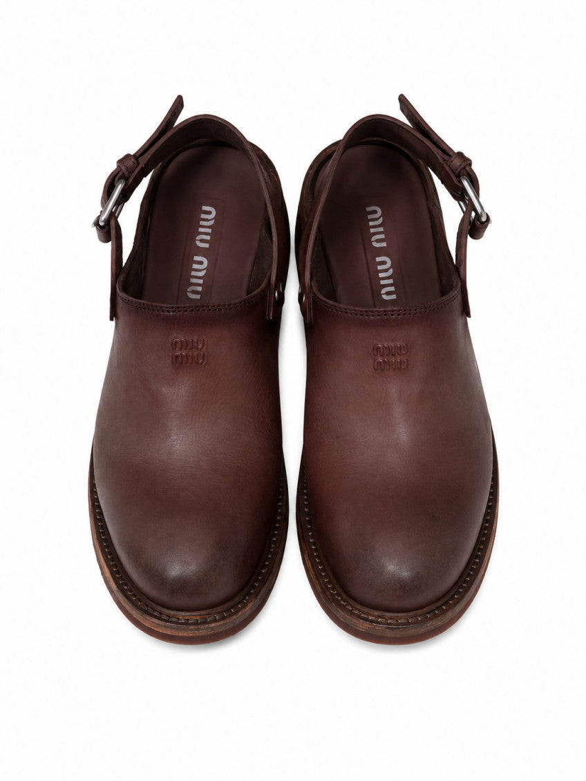 Brown Leather Buckle Mules 3