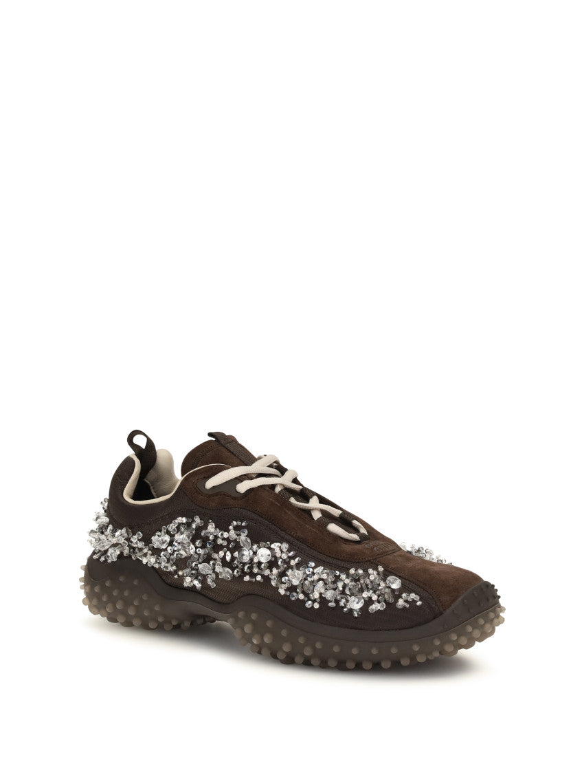 Brown Embellished Allacciate Sneakers 1
