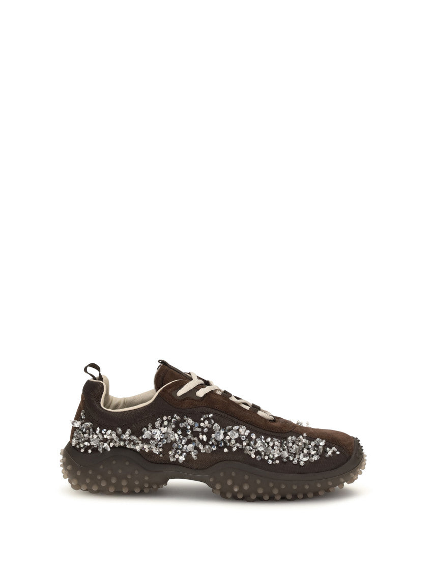 Brown Embellished Allacciate Sneakers 2