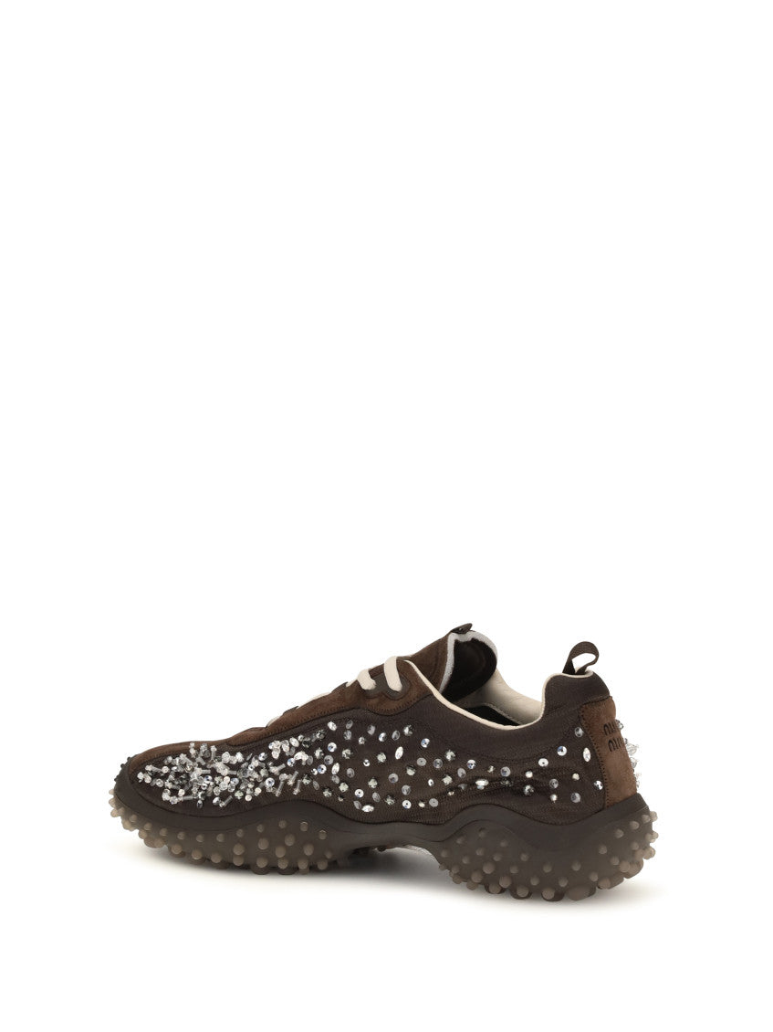Brown Embellished Allacciate Sneakers 3