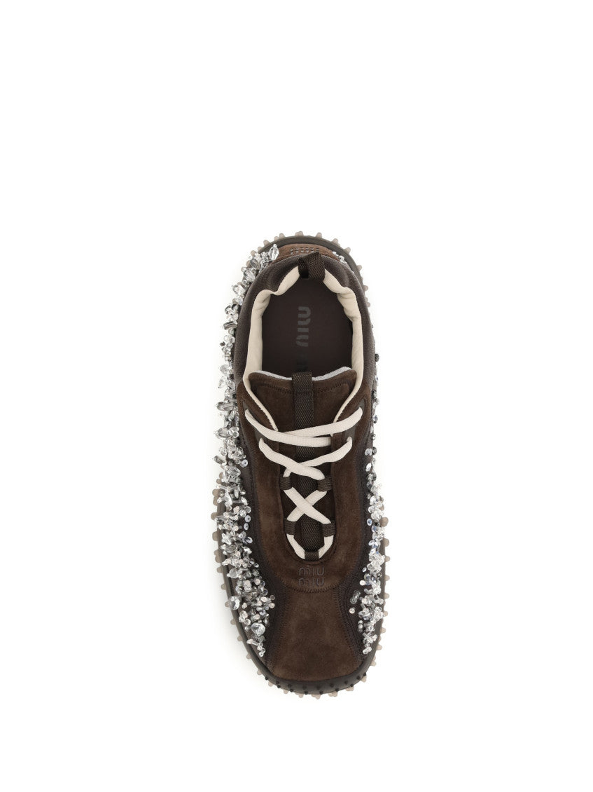 Brown Embellished Allacciate Sneakers 4