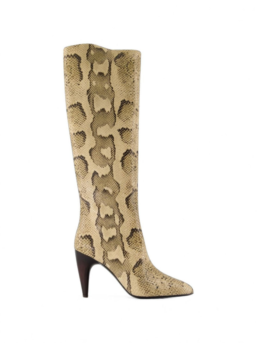 Beige Leather Heel Boots 1
